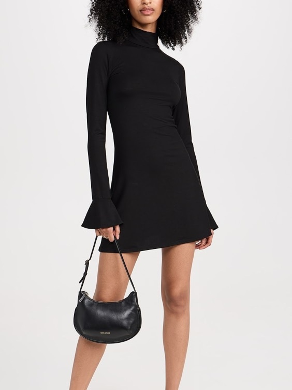 Reformation black maylee knit long sleeve mock neck dress